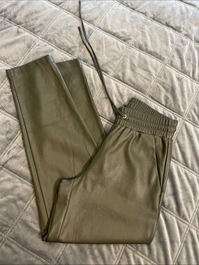 Loft Pull on Drawstring Hunter Green Faux Leather Pants